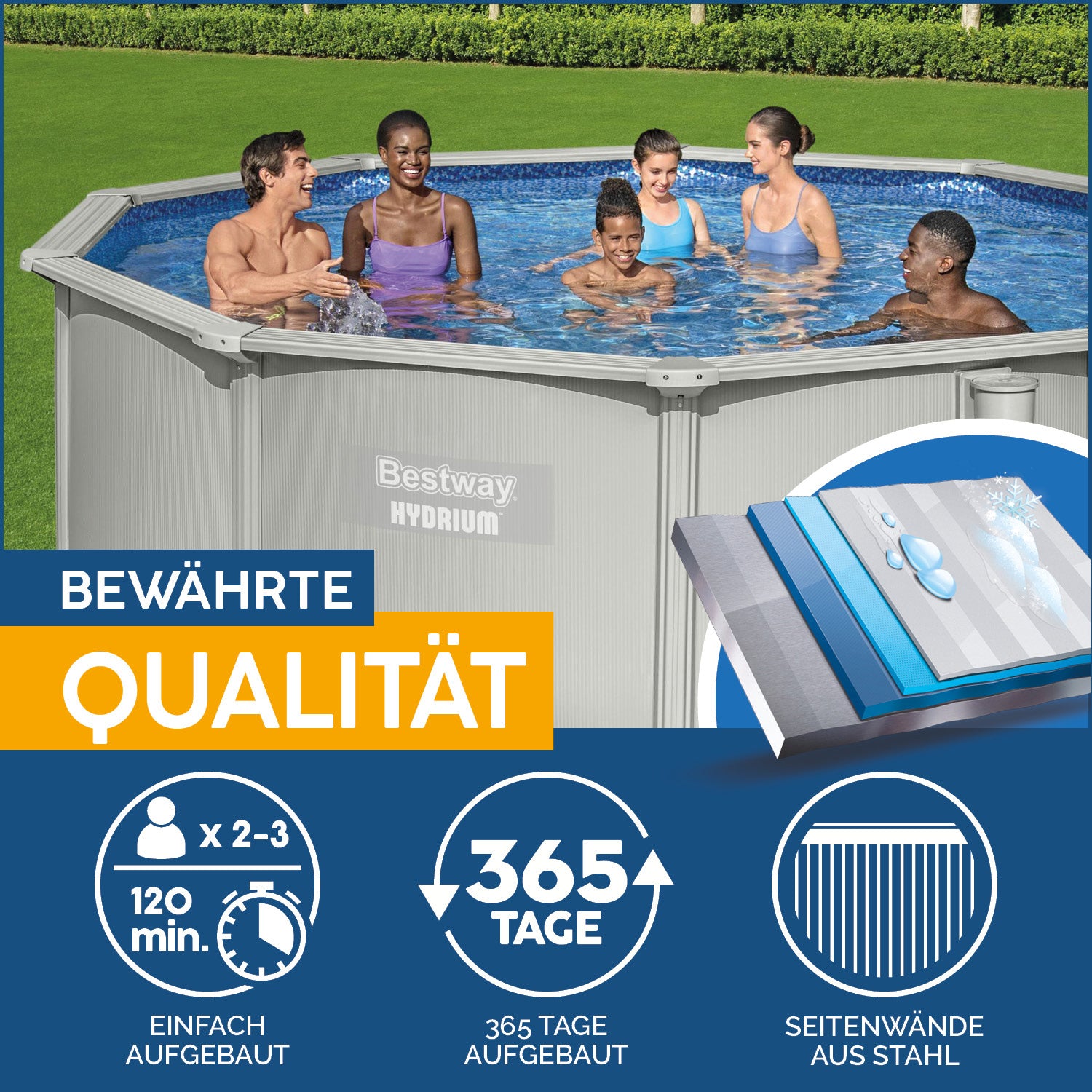 Hydrium™ Stahlwandpool Komplett-Set mit Sandfilteranlage Ø 460 x 120 cm