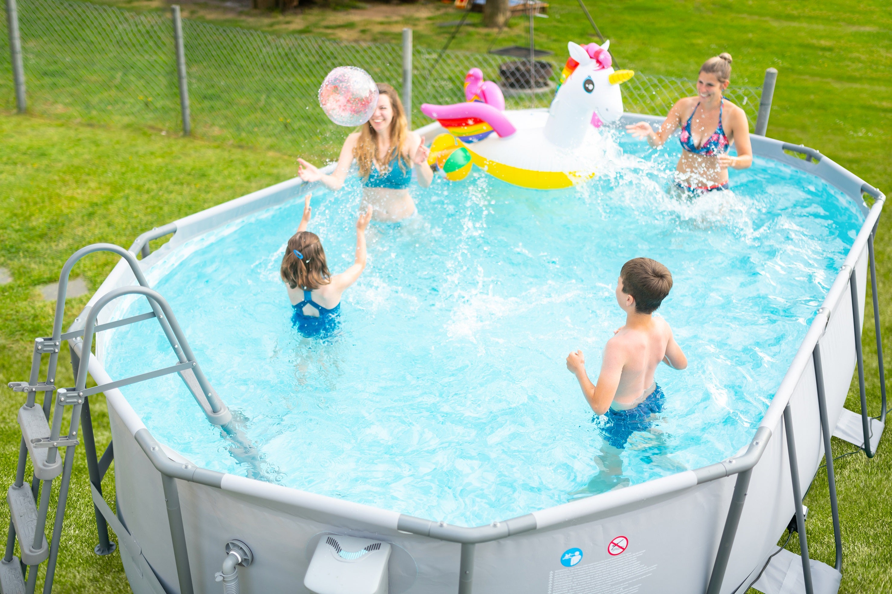 Summer Waves Active Frame Pool Set, Aufstellpool grau, oval Ø 488x305x107 cm