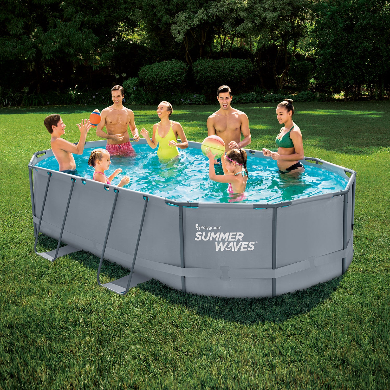 Summer Waves Active Frame Pool Set, Aufstellpool grau, oval Ø 488x305x107 cm