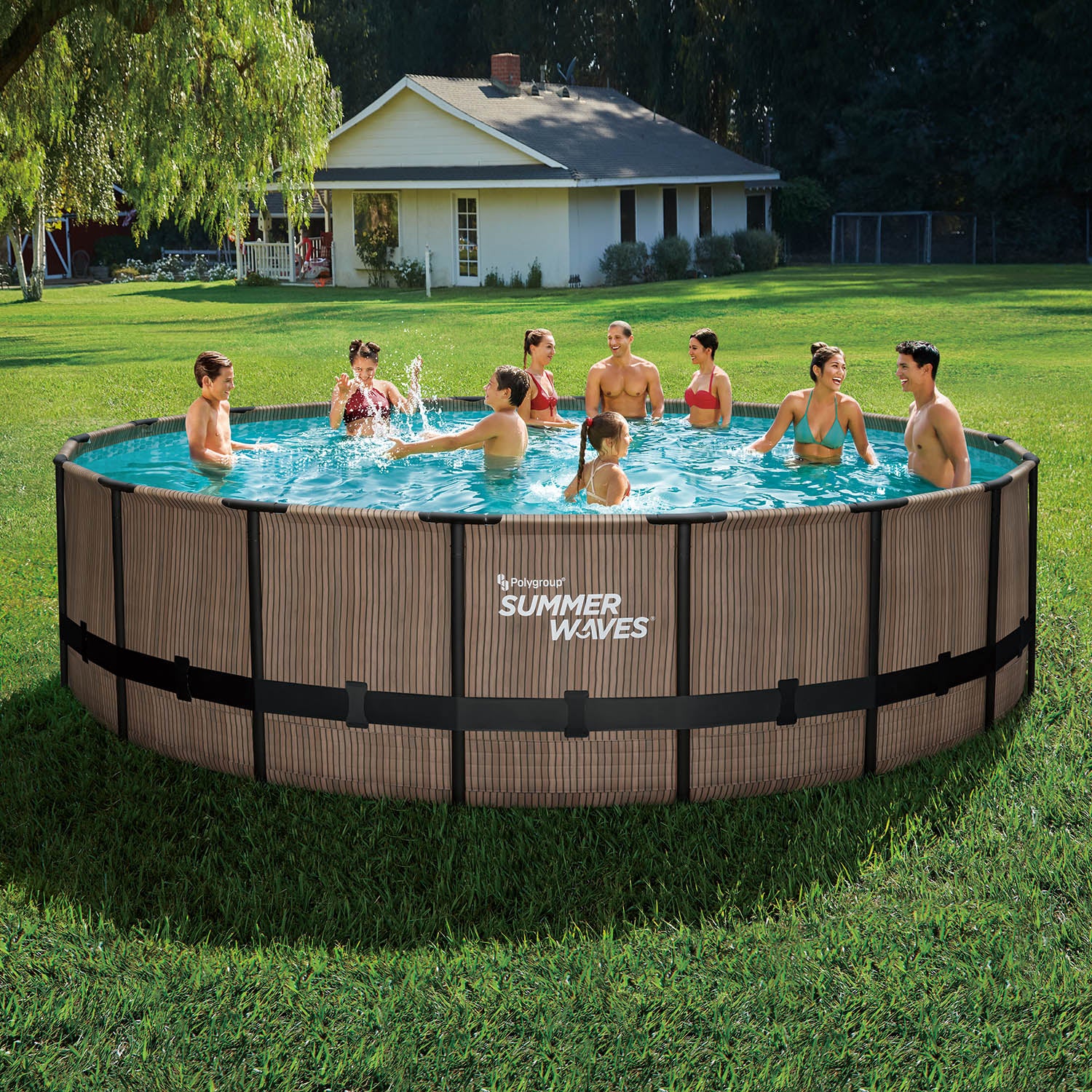 Summer Waves Elite Rundpool Ø549x132 cm, teak inkl. Zubehör
