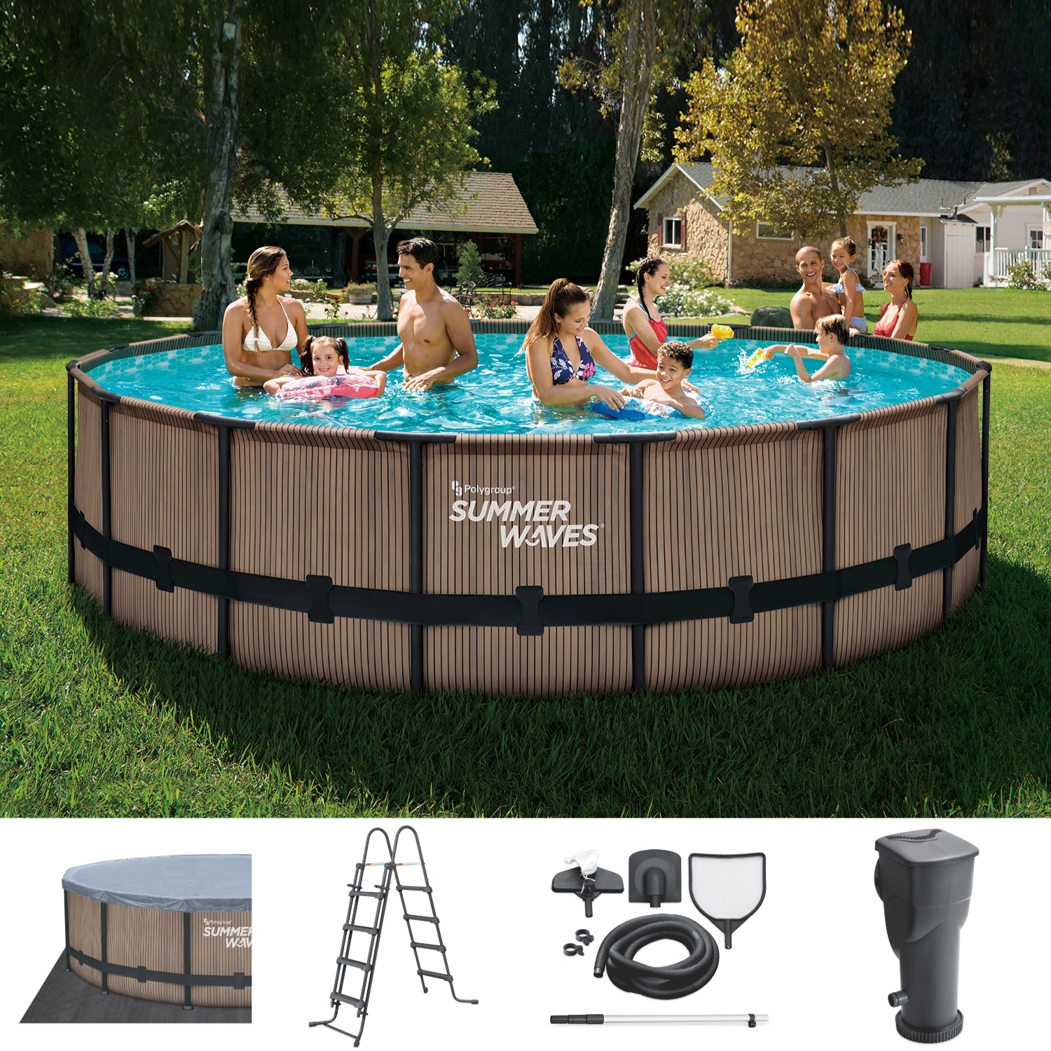 Summer Waves Elite Pool Ø488x122 cm, teak