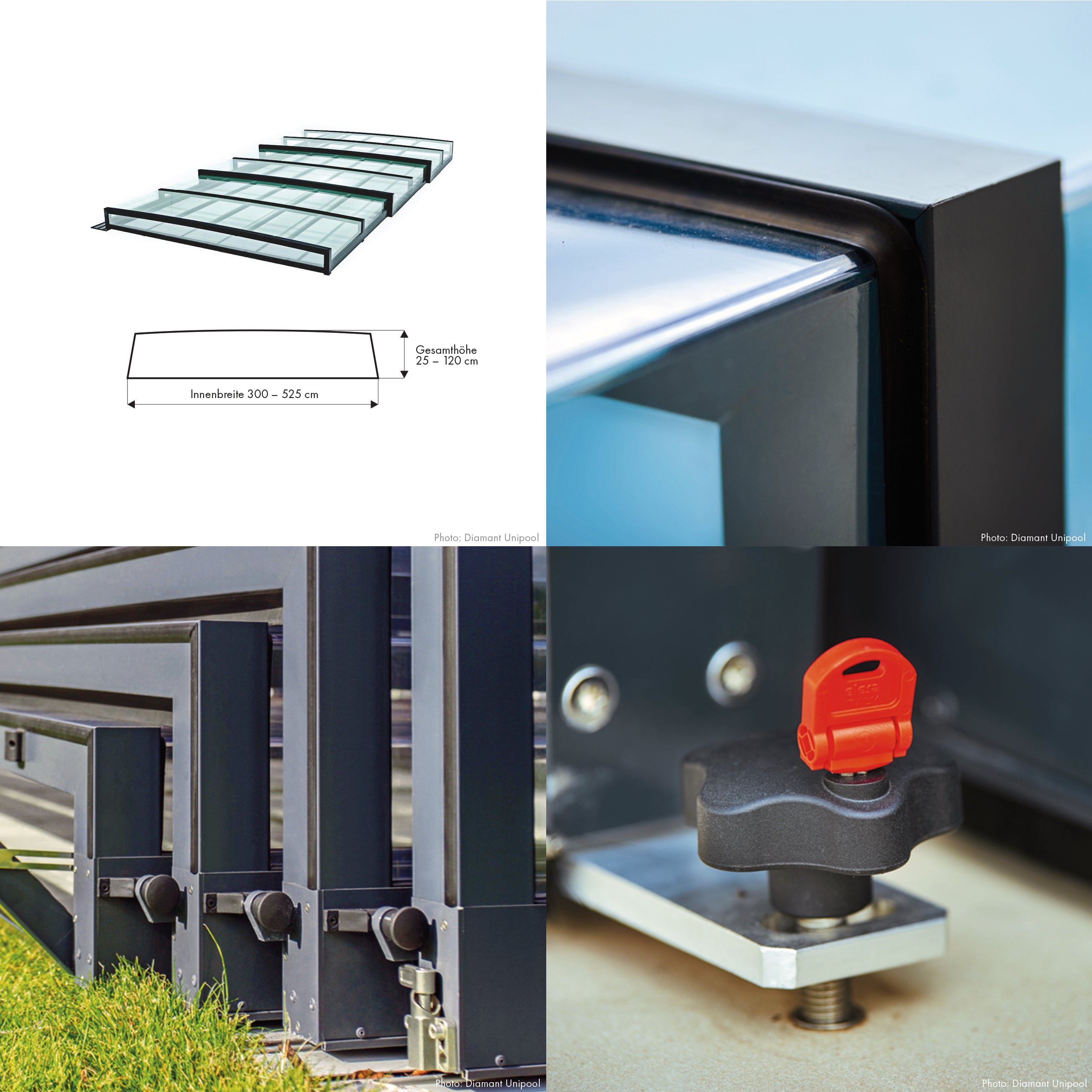 Trend PUline EXKLUSIV Polycarbonat Klarglas 4 mm | 3 Segmente | Innenbreite 300 cm | Länge 550 - 750 cm