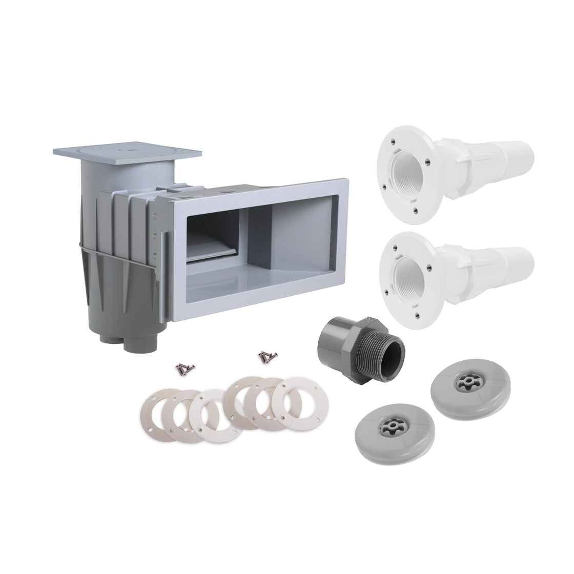 Set Astralpool Skimmer Breitmaul | inkl. 2 Trend Einlaufdüsen mit Mauerdurchführung | Hellgrau