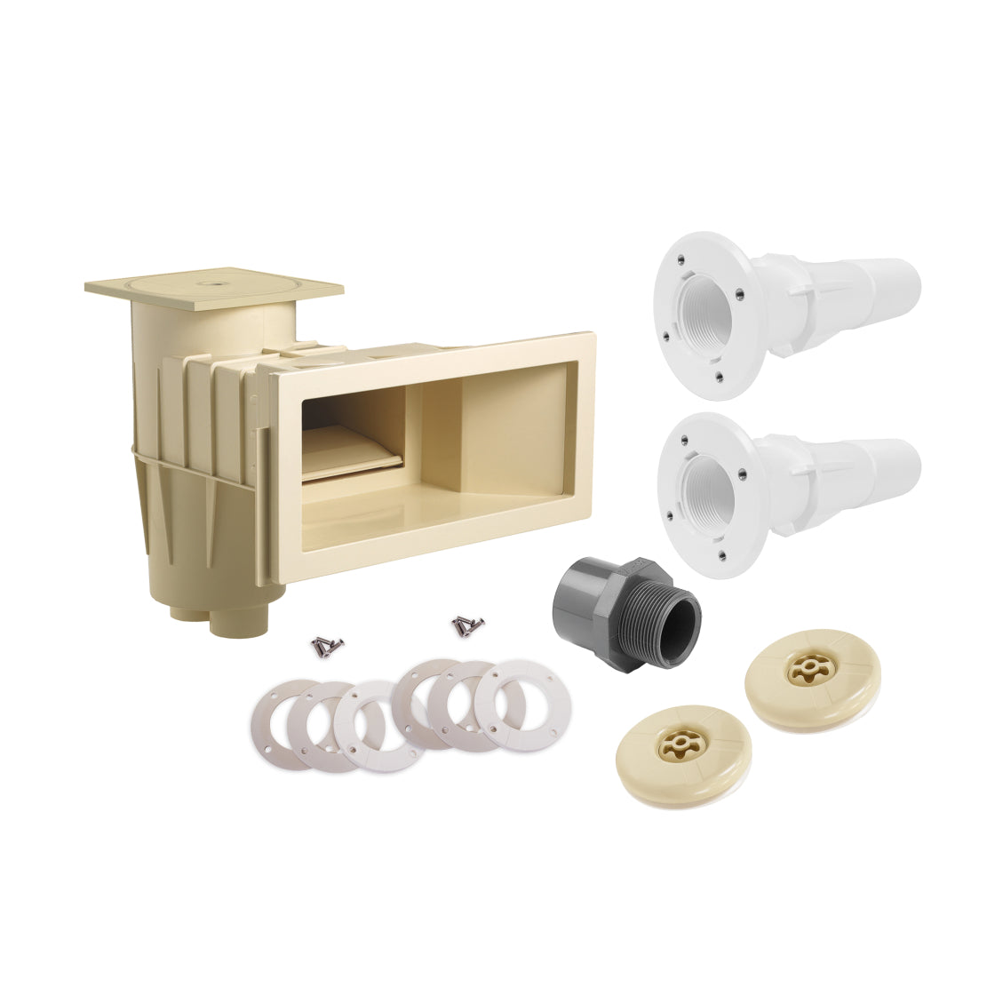 Set Astralpool Skimmer Breitmaul | inkl. 2 Trend Einlaufdüsen mit Mauerdurchführung | Hellgrau