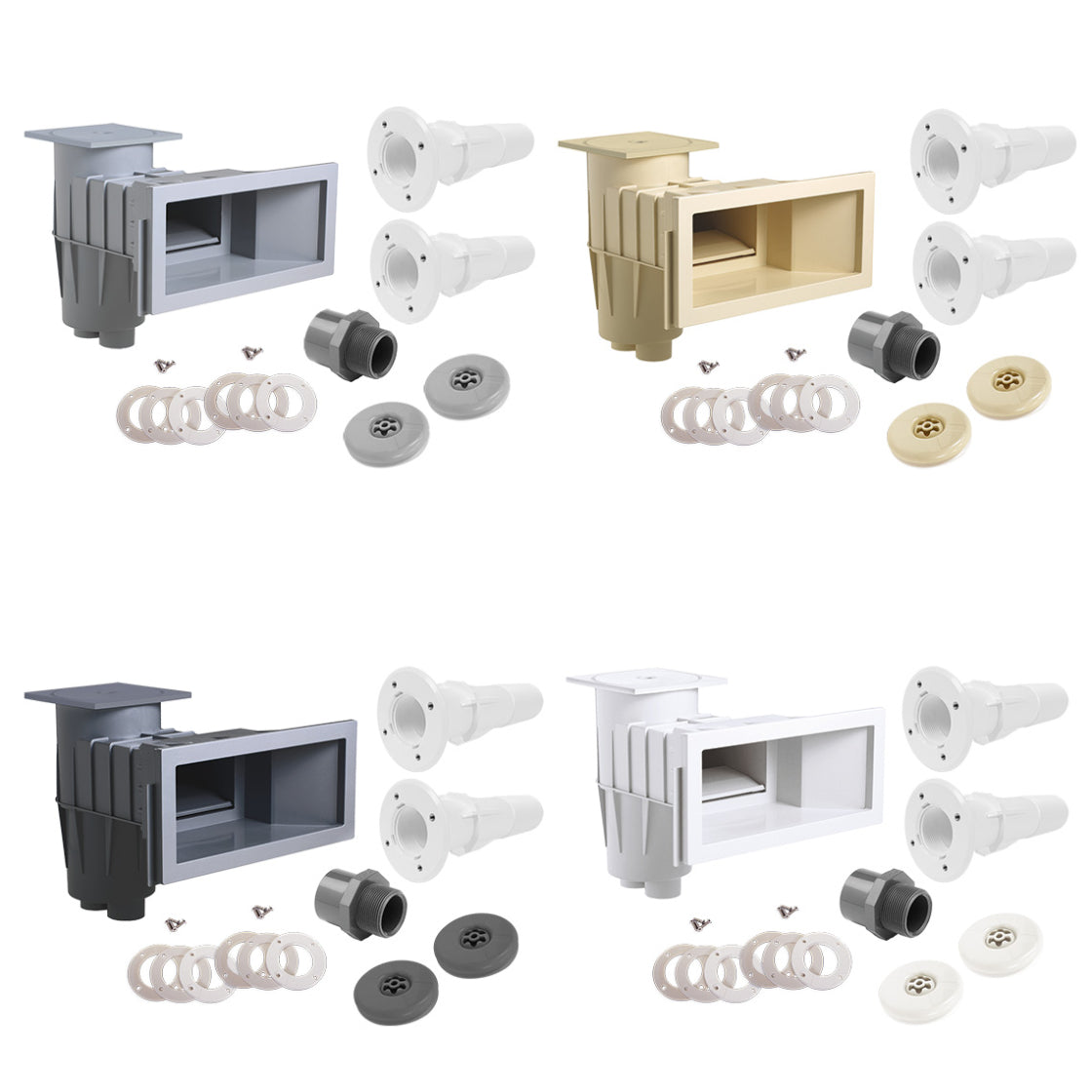 Set Astralpool Skimmer Breitmaul | inkl. 2 Trend Einlaufdüsen mit Mauerdurchführung | Hellgrau