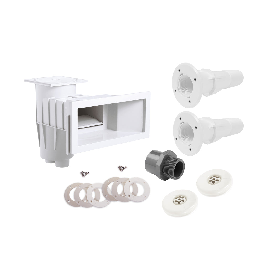 Set Astralpool Skimmer Breitmaul | inkl. 2 Trend Einlaufdüsen mit Mauerdurchführung | Hellgrau