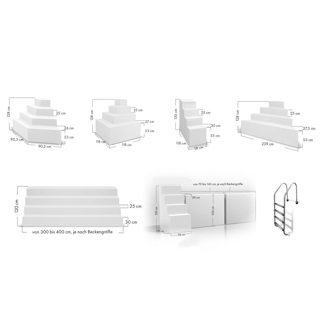 TrendStone Basis Set | Rechteckpool 600 x 300 x 150 cm | Blau | Treppe Oblique links