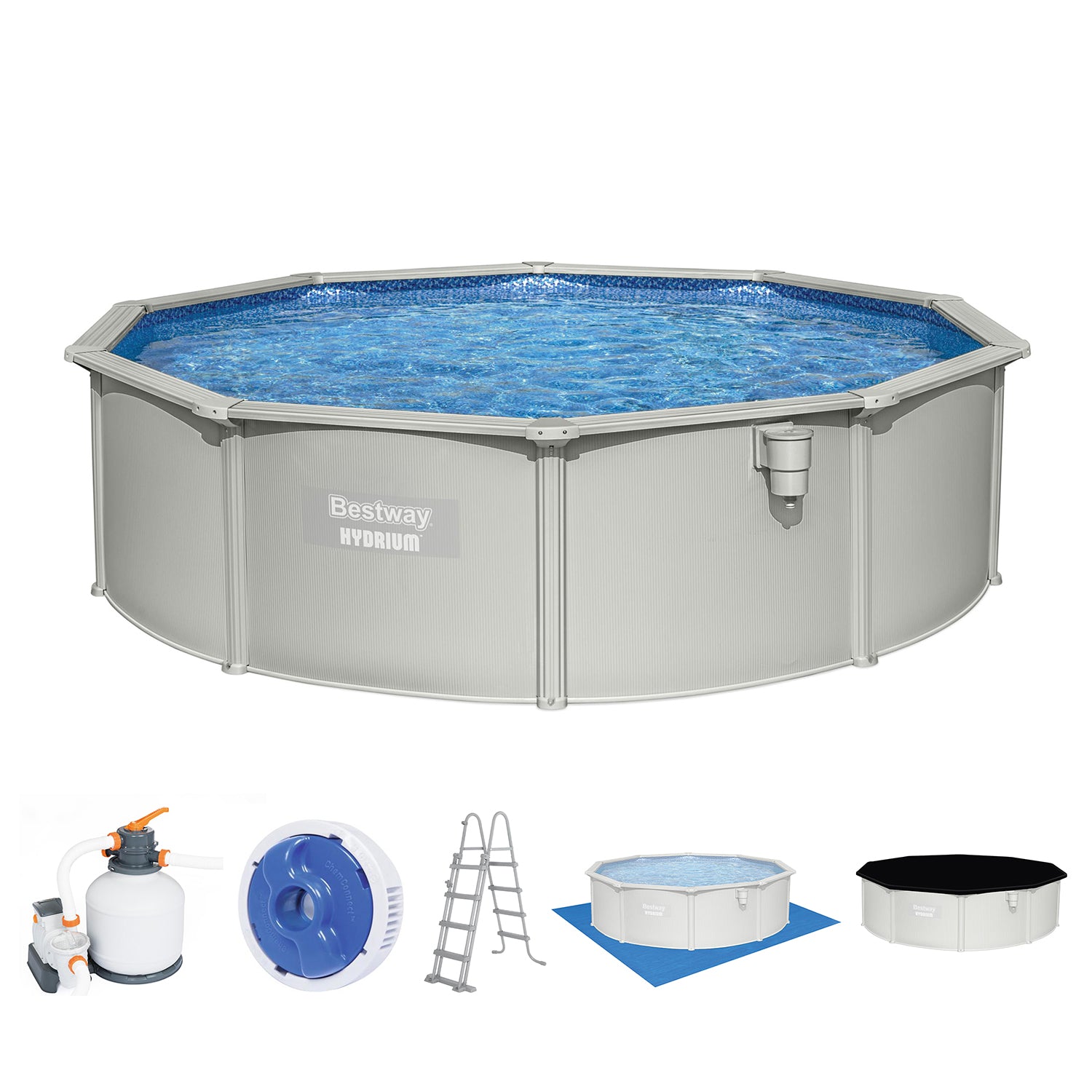Hydrium™ Stahlwandpool Komplett-Set mit Sandfilteranlage Ø 460 x 120 cm