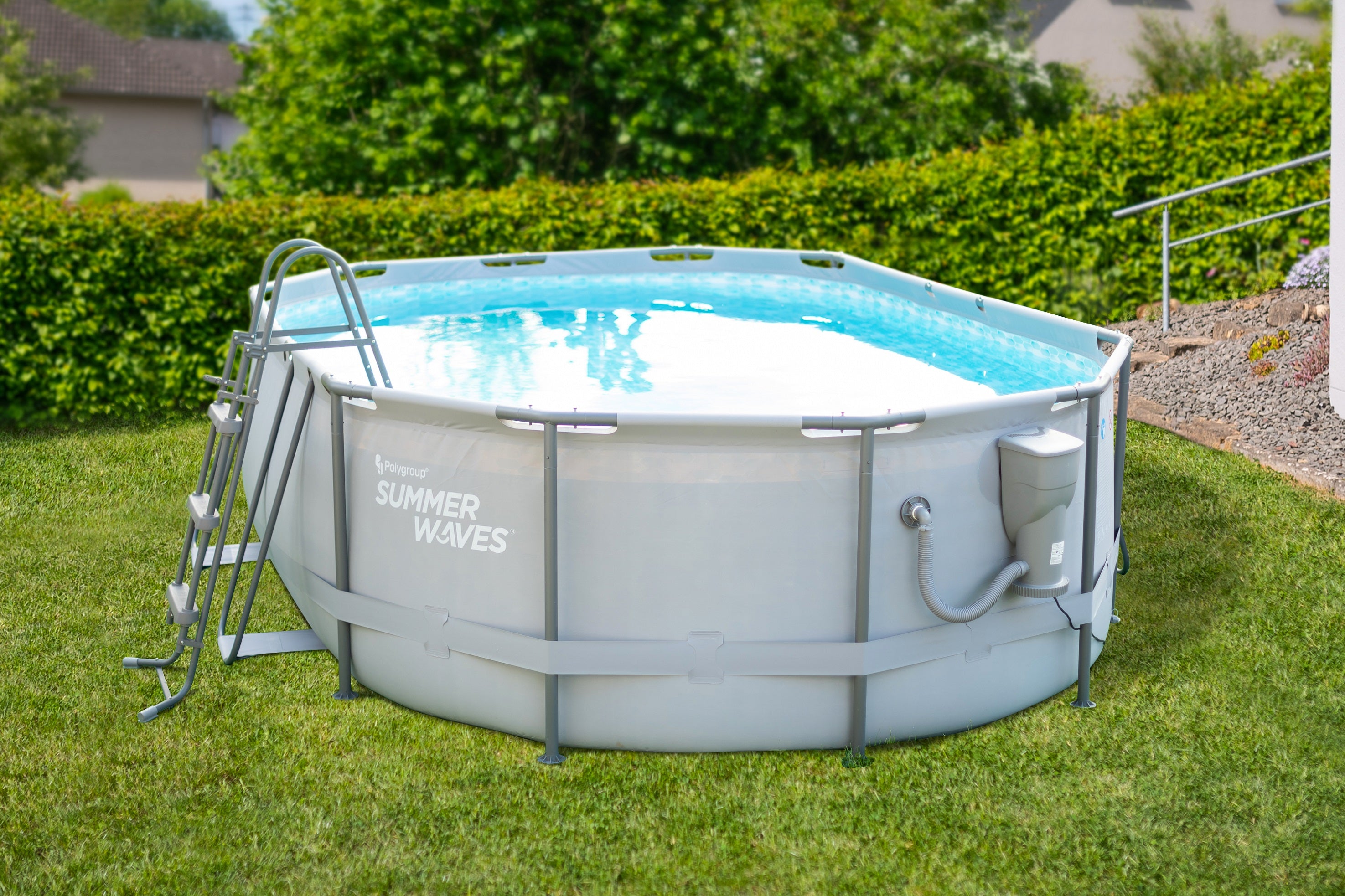Summer Waves Active Frame Pool Set, Aufstellpool grau, oval Ø 488x305x107 cm