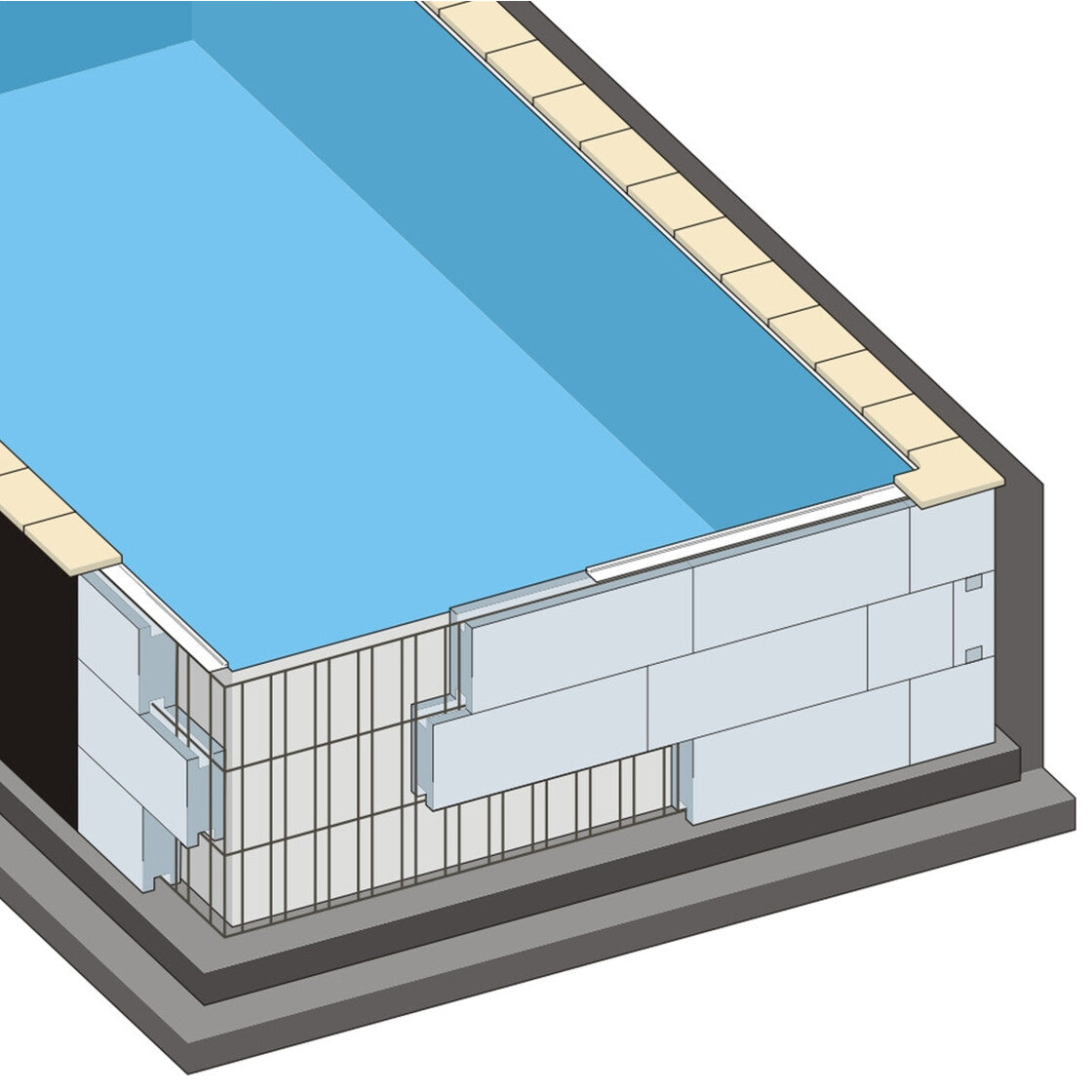 TrendStone Basis Set | Rechteckpool 600 x 300 x 150 cm | Blau | Treppe Oblique links